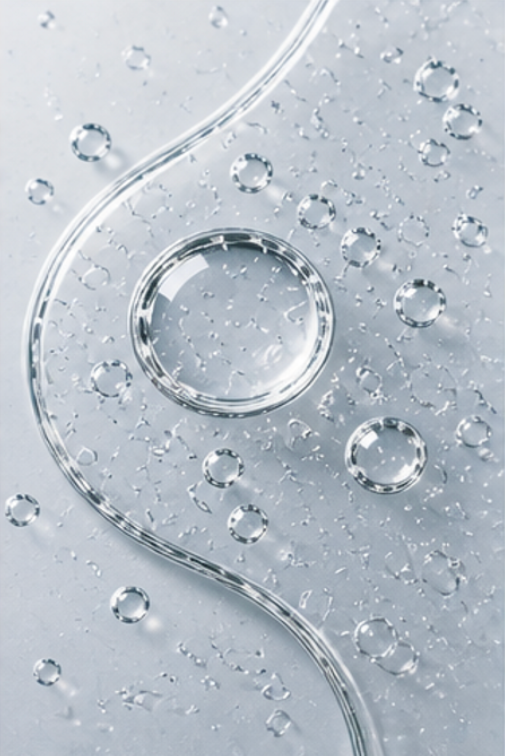 Water droplets and a circular indentation representation Niacinamide (Vitamin B3)